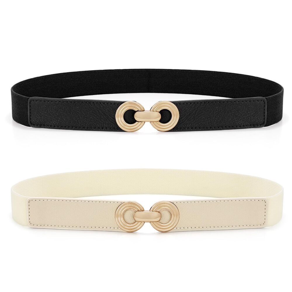 1534 2 Pack Women Skinny Elastic Belt For Dresses Ladies Thin Stretchy Waist